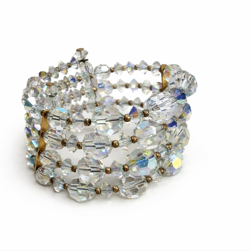 Vintage 1950s 60s Aurora Borealis Crystal Wrap Cuff Bracelet